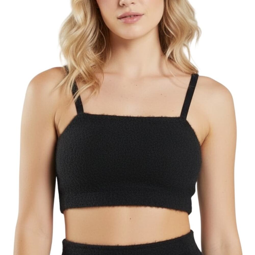 Gymshark Whitney Simmons Eyelash Knit Bandeau Top Black NWT Size Large
